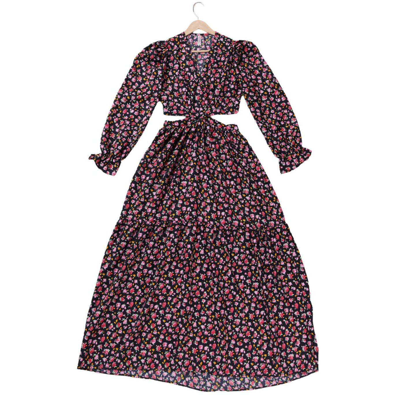 Kzully Women's Rayon A-Line Maxi Dress (Ts-Sfs-2001-Black-Rose-S_Yellow