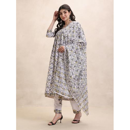 Greciilooks Women's Rayon Regular Kurta Set (Gl-W.Kurta Set-K2767&P189&D127_White_Xl)