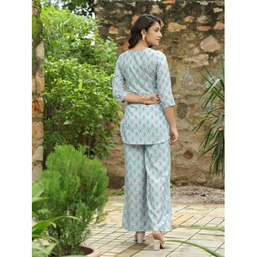 Greciilooks Women's Rayon Printed Regular Kurta Set (Gl-W2131&Tr1098_Light Green_S)