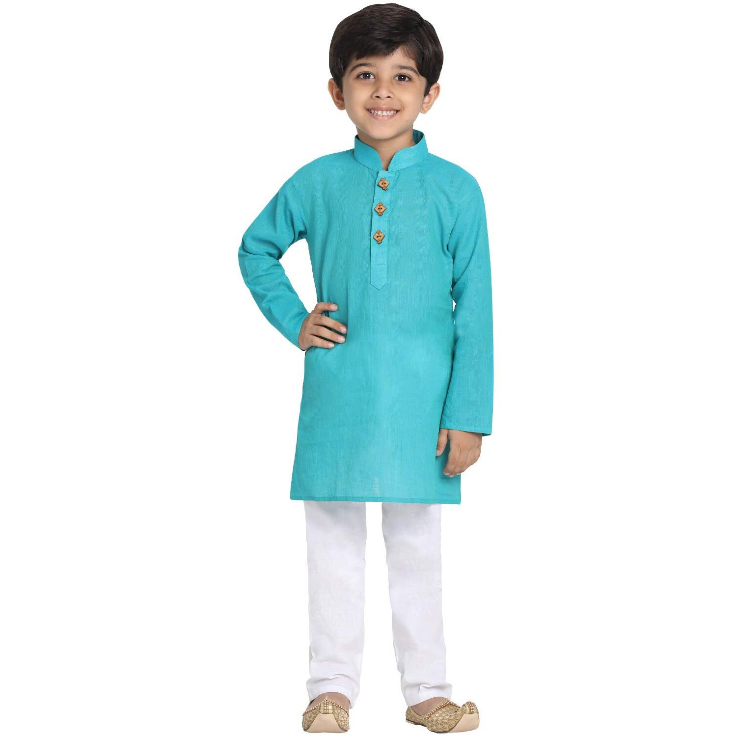 Jbn Creation Boys' Cyan Pure Cotton Kurta Pyjama Set_Jbnbk070Cnnpcwh_30L