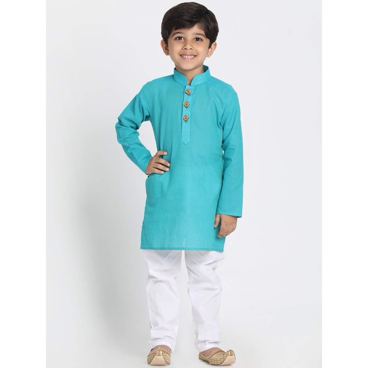 Jbn Creation Boys' Cyan Pure Cotton Kurta Pyjama Set_Jbnbk070Cnnpcwh_30L