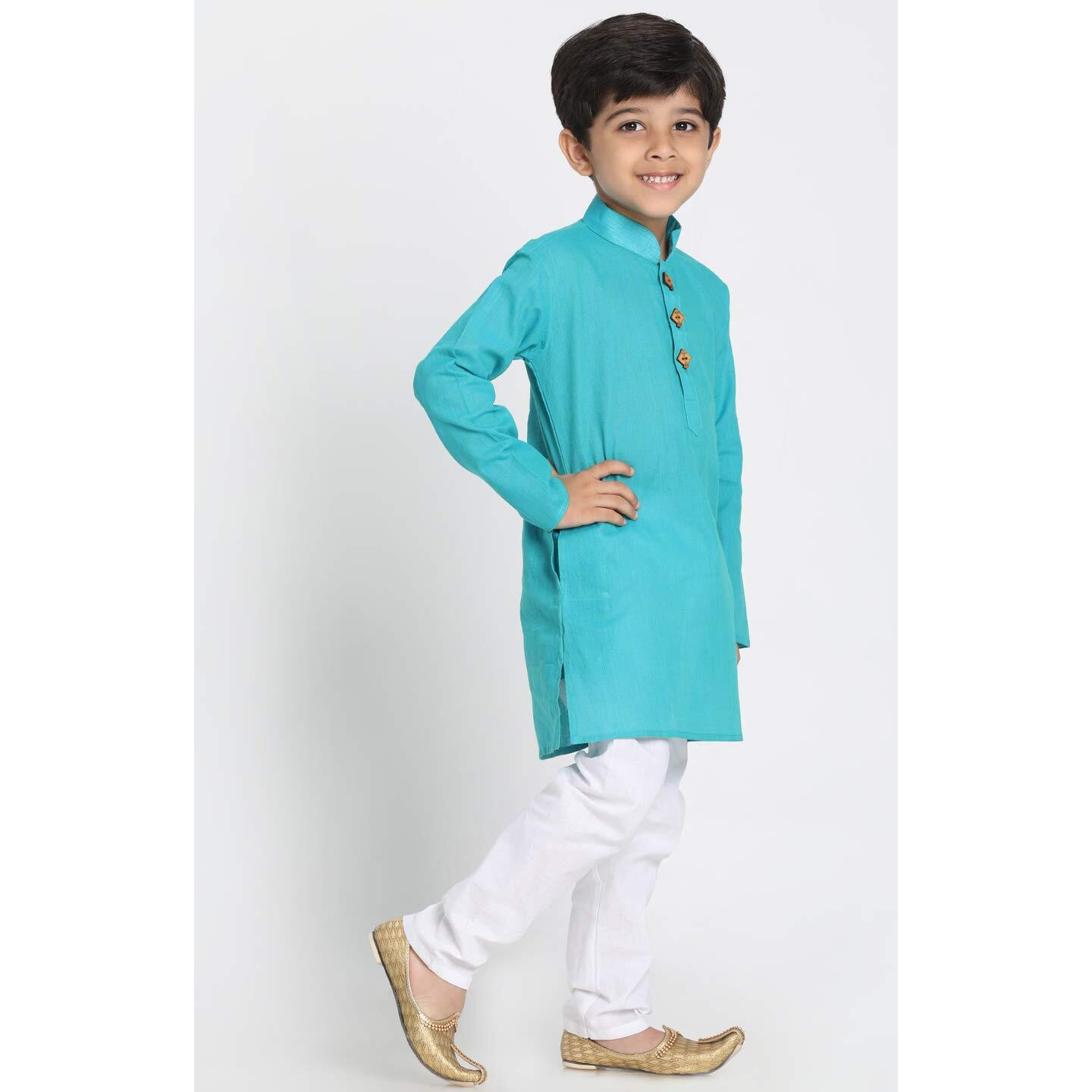 Jbn Creation Boys' Cyan Pure Cotton Kurta Pyjama Set_Jbnbk070Cnnpcwh_30L