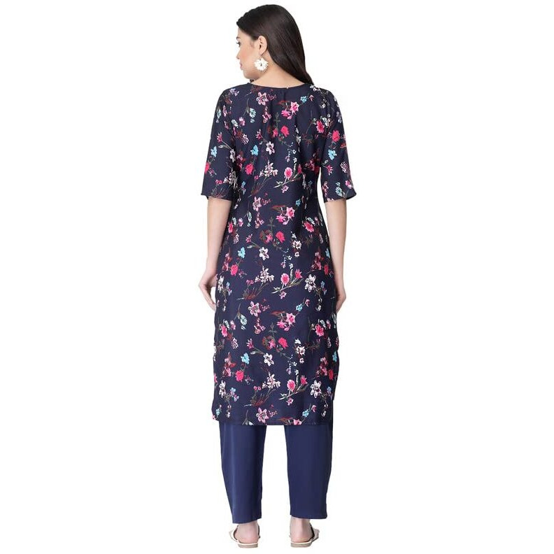 Pinkmint Women's Color Dark Blukp-E Crepe Straight Kurta And Pant Set (Ukp-2012_L)