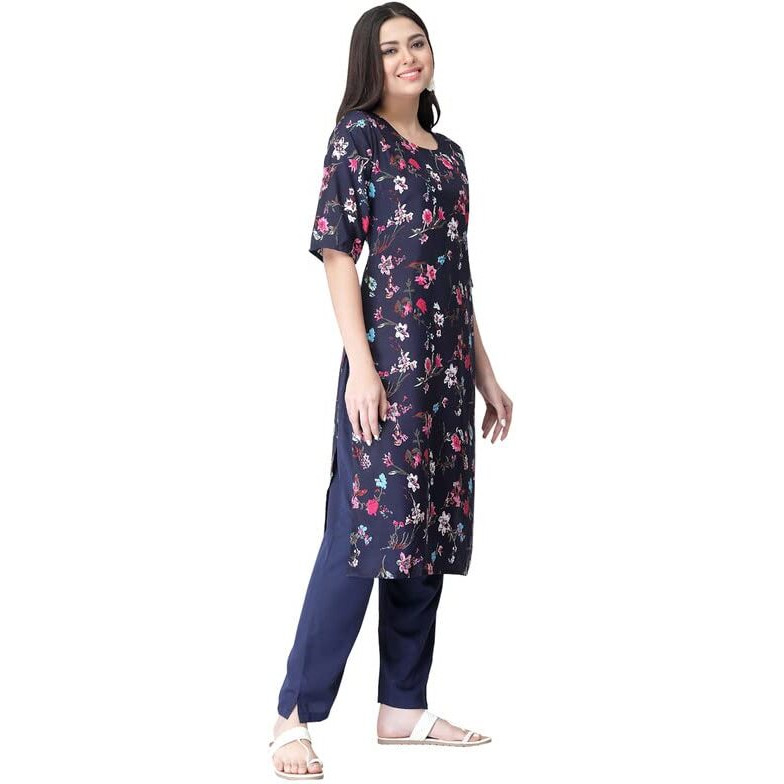 Pinkmint Women's Color Dark Blukp-E Crepe Straight Kurta And Pant Set (Ukp-2012_L)