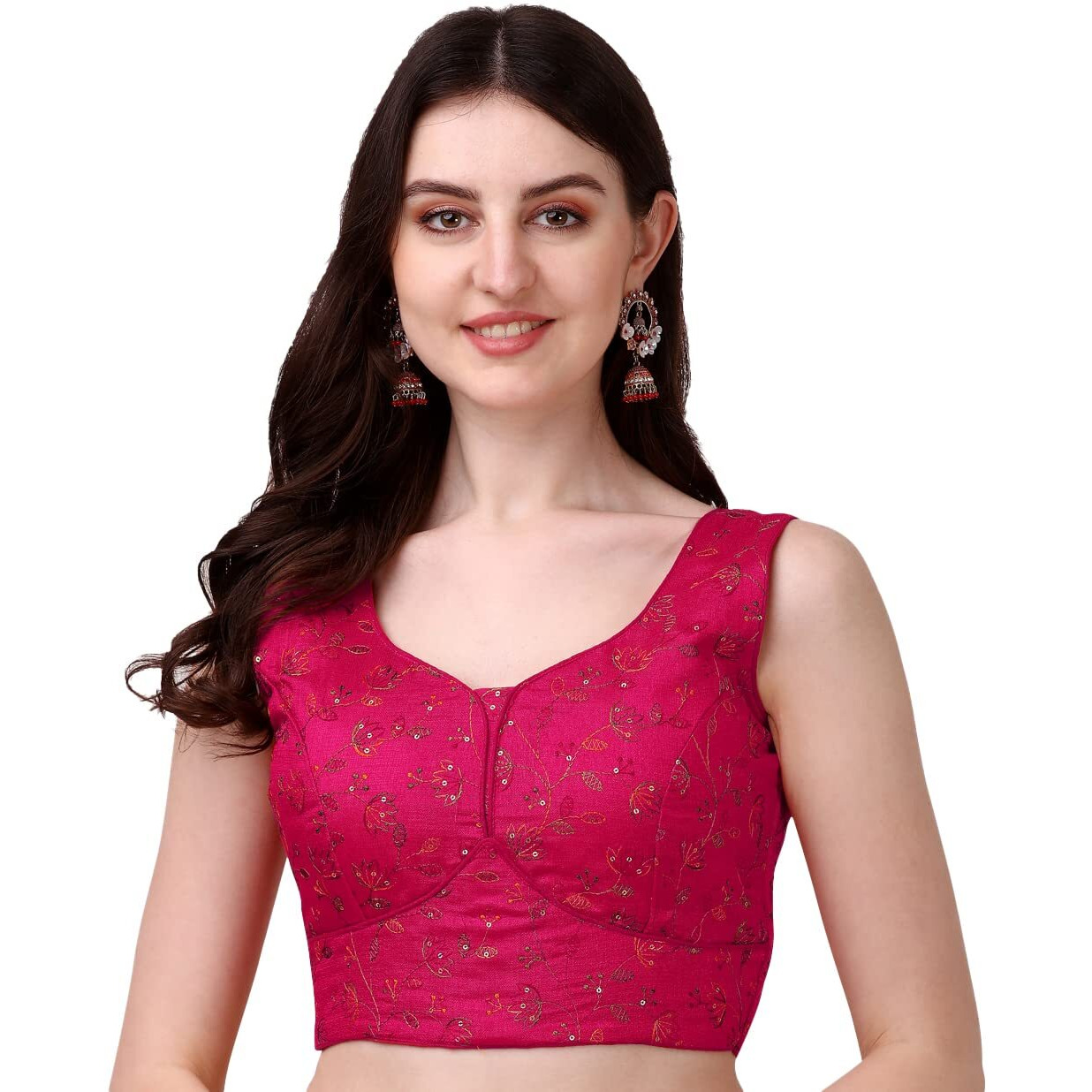 Pujia Mills Womens Sweetheart Neck Sleeveless Saree Blouse(Pihu Pink_38)