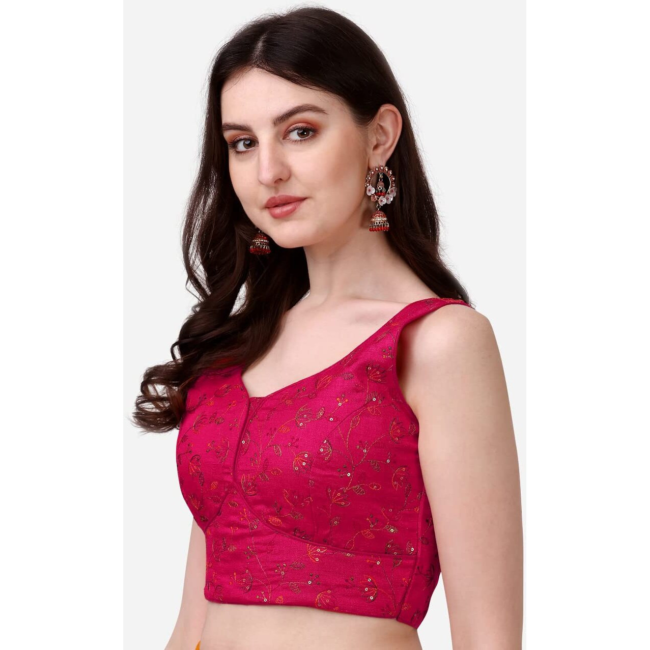 Pujia Mills Womens Sweetheart Neck Sleeveless Saree Blouse(Pihu Pink_38)