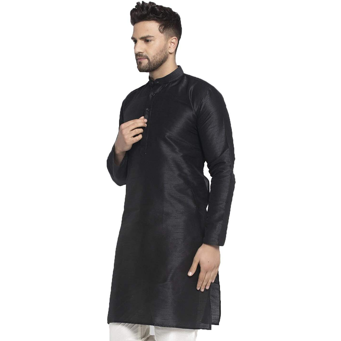 Jompers Men Solid Dupion Silk Kurta(Black, M)