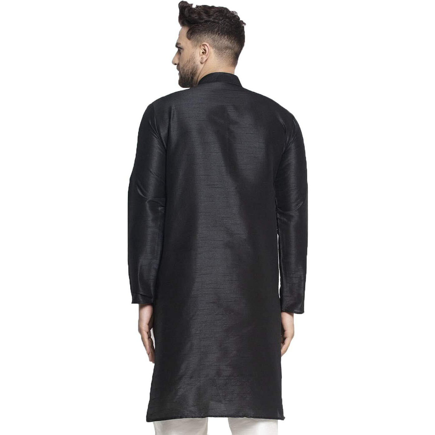 Jompers Men Solid Dupion Silk Kurta(Black, M)
