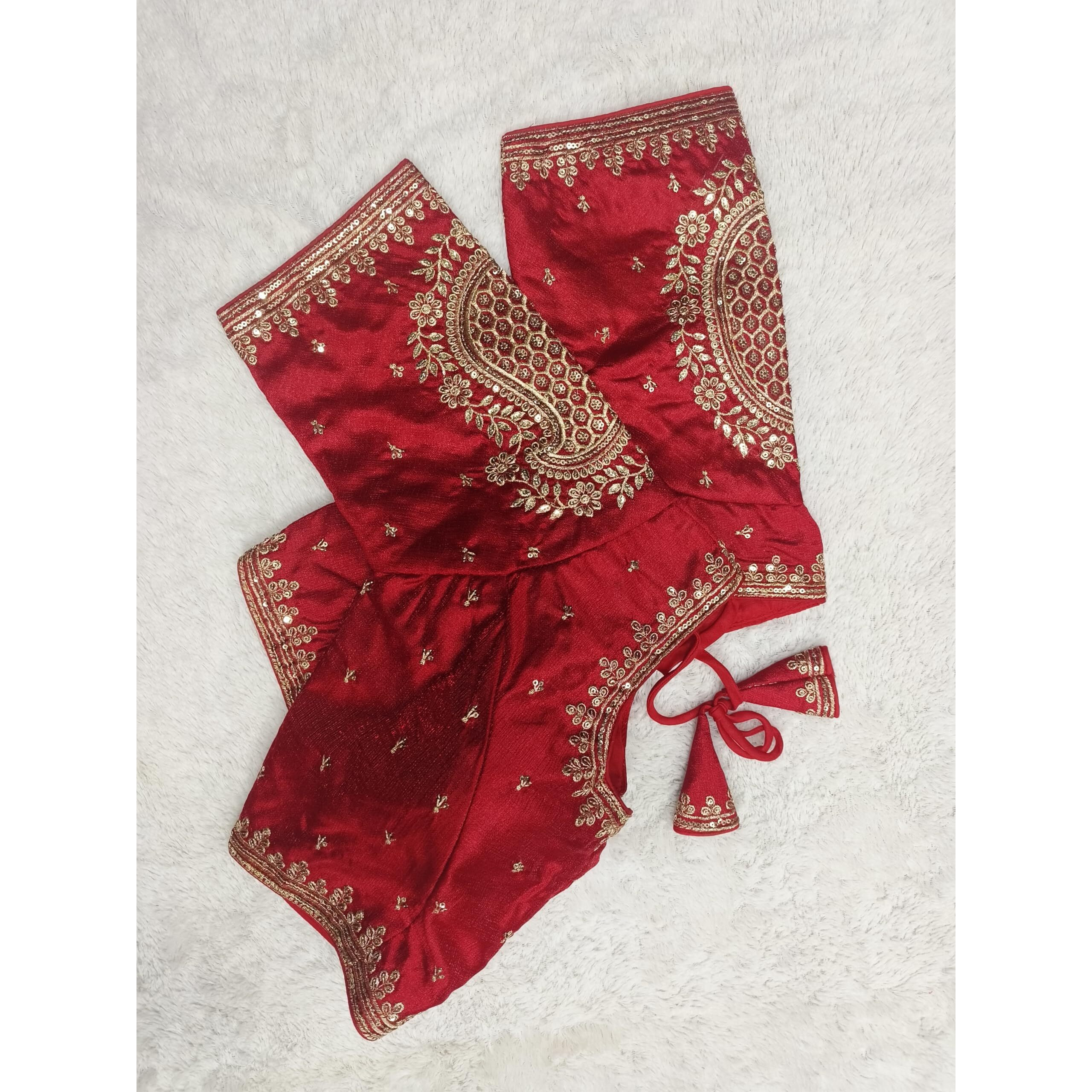 Pujia Mills Womens Readymade Blouse Embroidery Golden Zari Coding Sequence Thread Work Indian Ethnic Designer Stitched Half Sleeve Readymade Red Blouse Collection For Women Saree Lehenga Choli