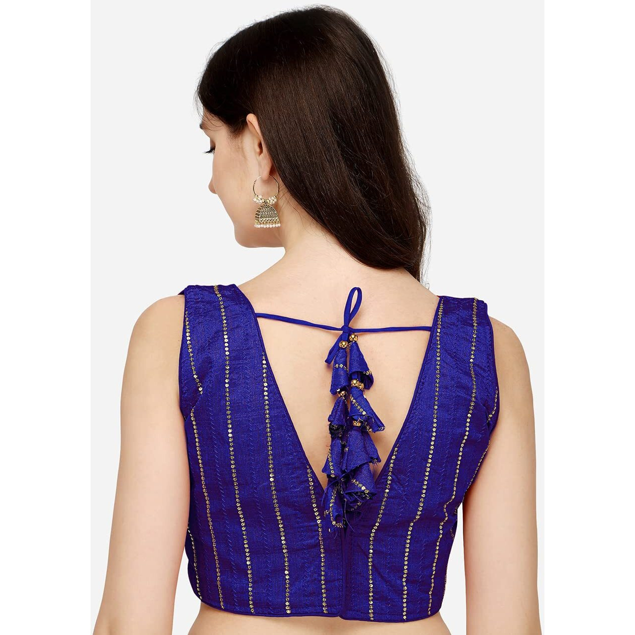 Pujia Mills Women's Silk Sequin Sleeveless Blouse (Batik Sequin Blouse_Royal_38)