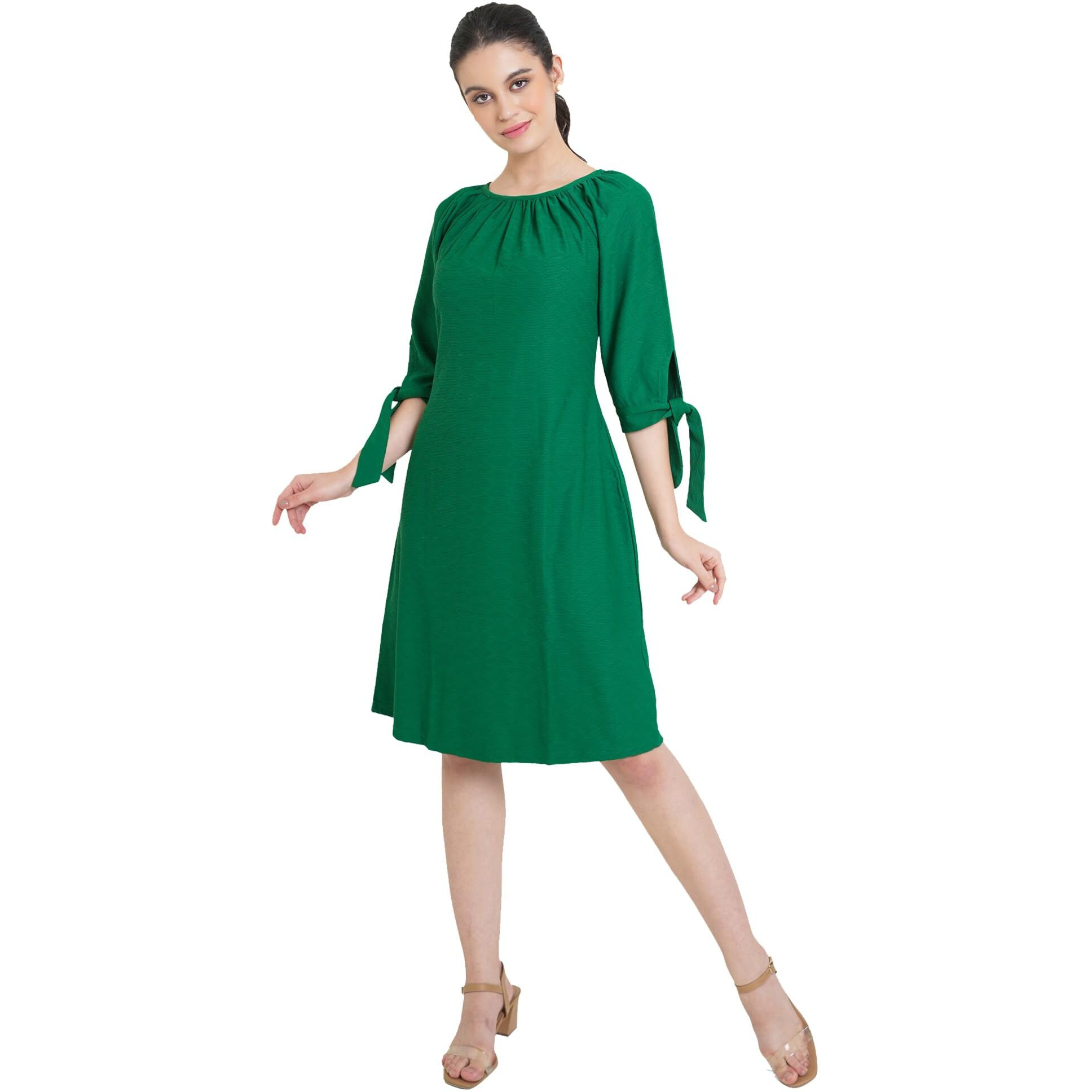 Purvaja Womens A-Line Below Knee Length Dress (Nisi-011-013) (In, Alpha, S, Green)