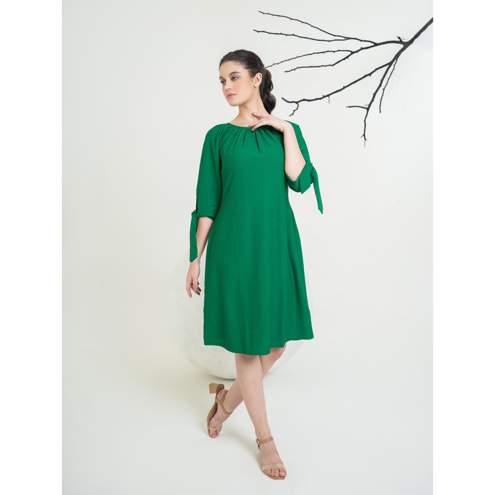 Purvaja Womens A-Line Below Knee Length Dress (Nisi-011-013) (In, Alpha, S, Green)