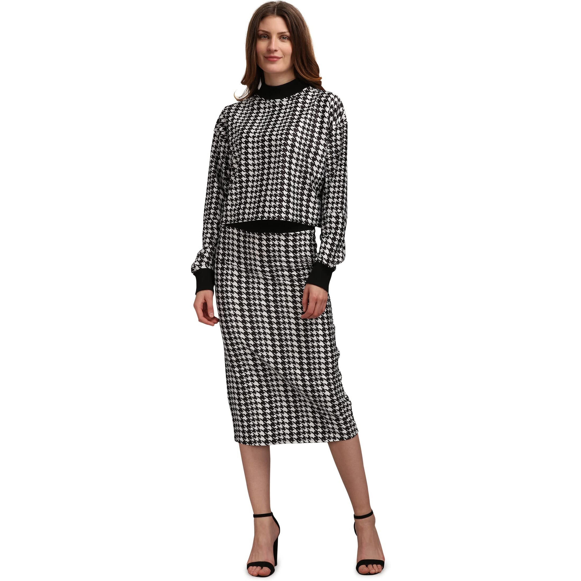 Purvaja Women's Polyester Blend Cocktail Midi Dress (Maxi-020-Broken Checks-L_Black