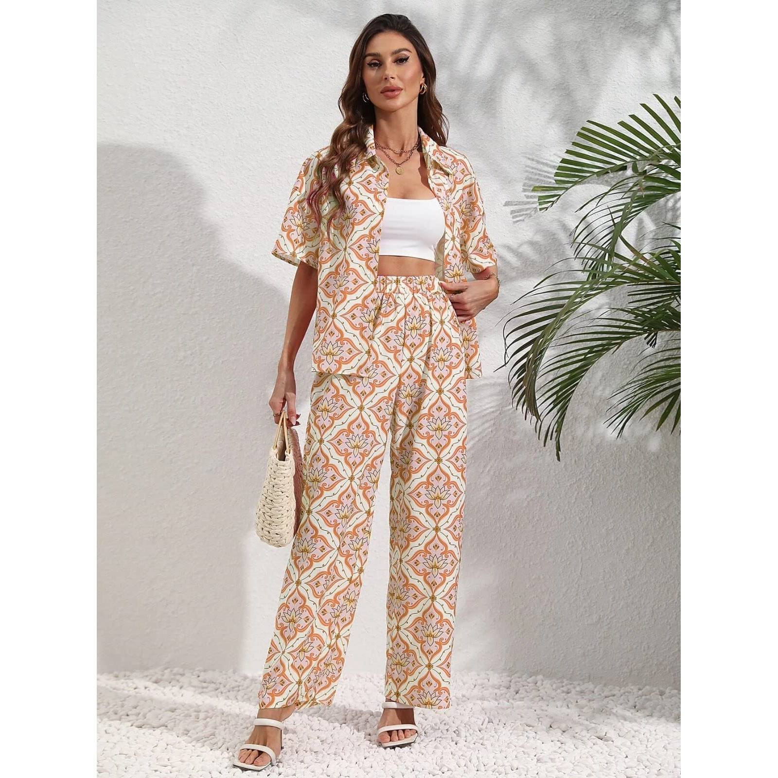 Leriya Fashion Rayon Kurta Set For Women || Ethnic Co Ord Set || Printed Kurti Pant Set For Girls || Casual Kurti Set || Co Ord Kurta Set For Women || Office Wear Kurta Set For Women (Medium, Orange)