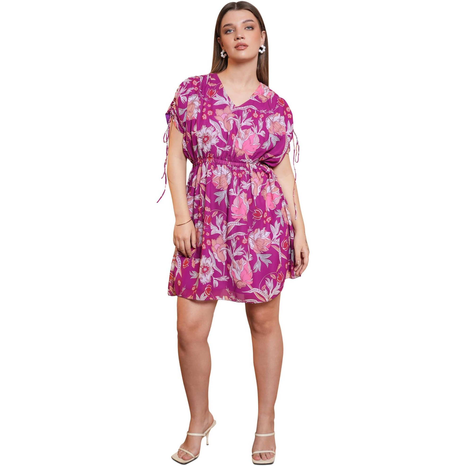 Purvaja Womens Fit & Flare Above Knee Length Dress (Floe-015_Purple_X-Large)