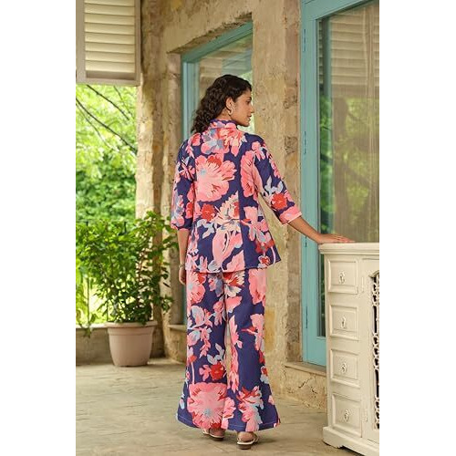 Leriya Fashion Rayon Printed Regular Stylish Ethnic Co Ord Designer Kurta Set For Women (Lf-W2146&Tr1113_Pink-01_ErrorRef)