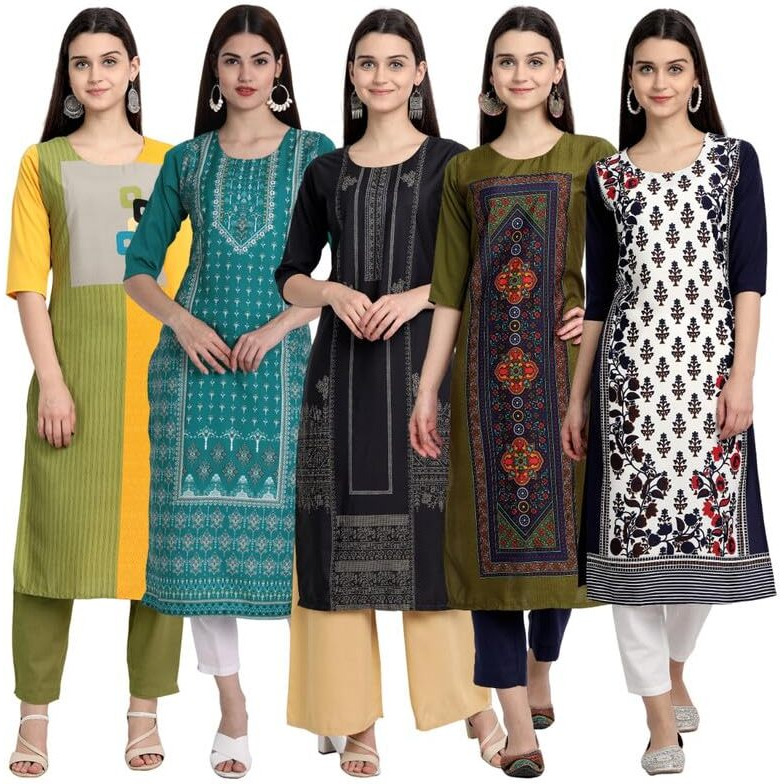 Pinkmint Women's Crepe Kurti For Women's Ll Traditional Kurti For Women Ll The Ultimate Kurti Collection (Pack Of 5)