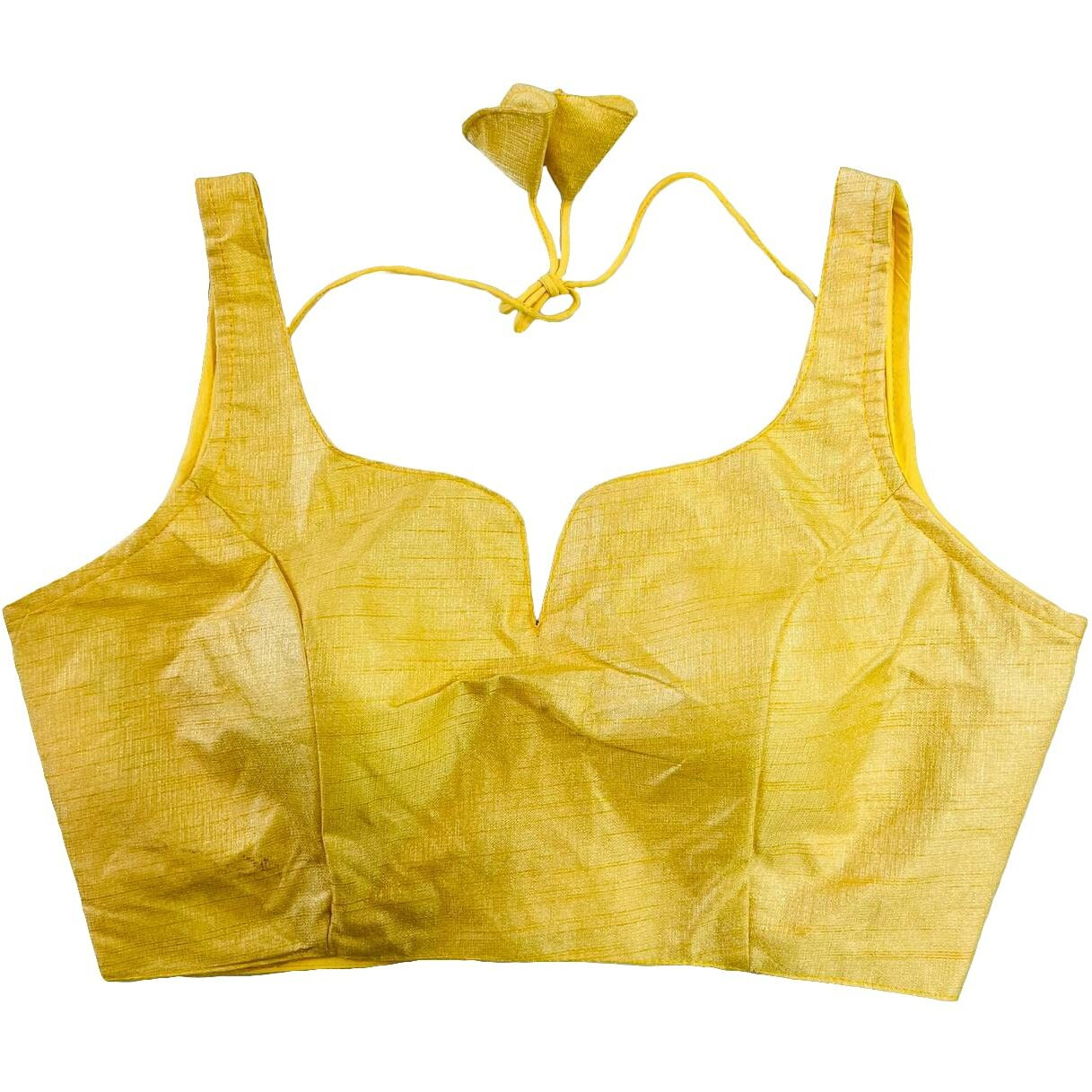 Pujia Mills Women's Heavy Phantom Silk Bollywood Style Sleeveless Trendy Blouse(Veda) (Yellow, 34)