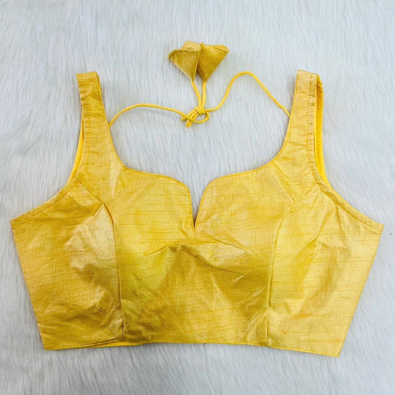 Pujia Mills Women's Heavy Phantom Silk Bollywood Style Sleeveless Trendy Blouse(Veda) (Yellow, 34)