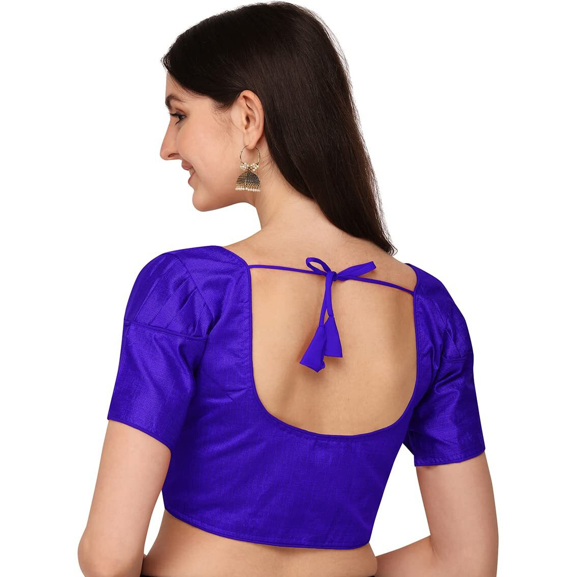 Pujia Mills Women's Silk Puff Sleeve Readymade Saree Blouse