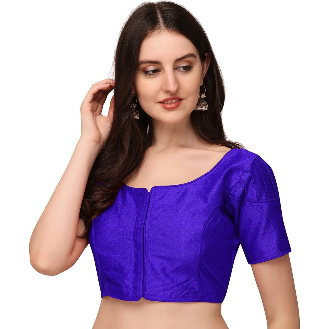 Pujia Mills Women's Silk Puff Sleeve Readymade Saree Blouse