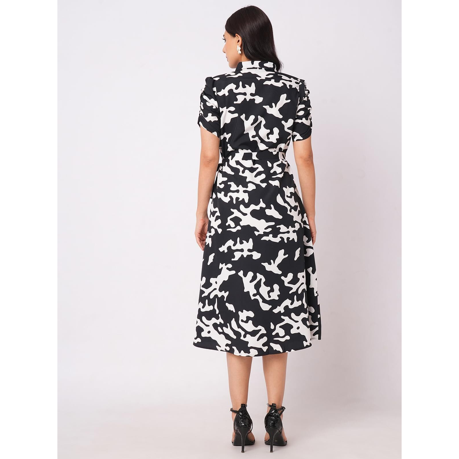 Selvia Western Dress For Women|Crepe Dress For Women|A-Line Dress|Printed Dress For Women|One Piece Dress For Women (728Dtk7963N-S_Black & White)