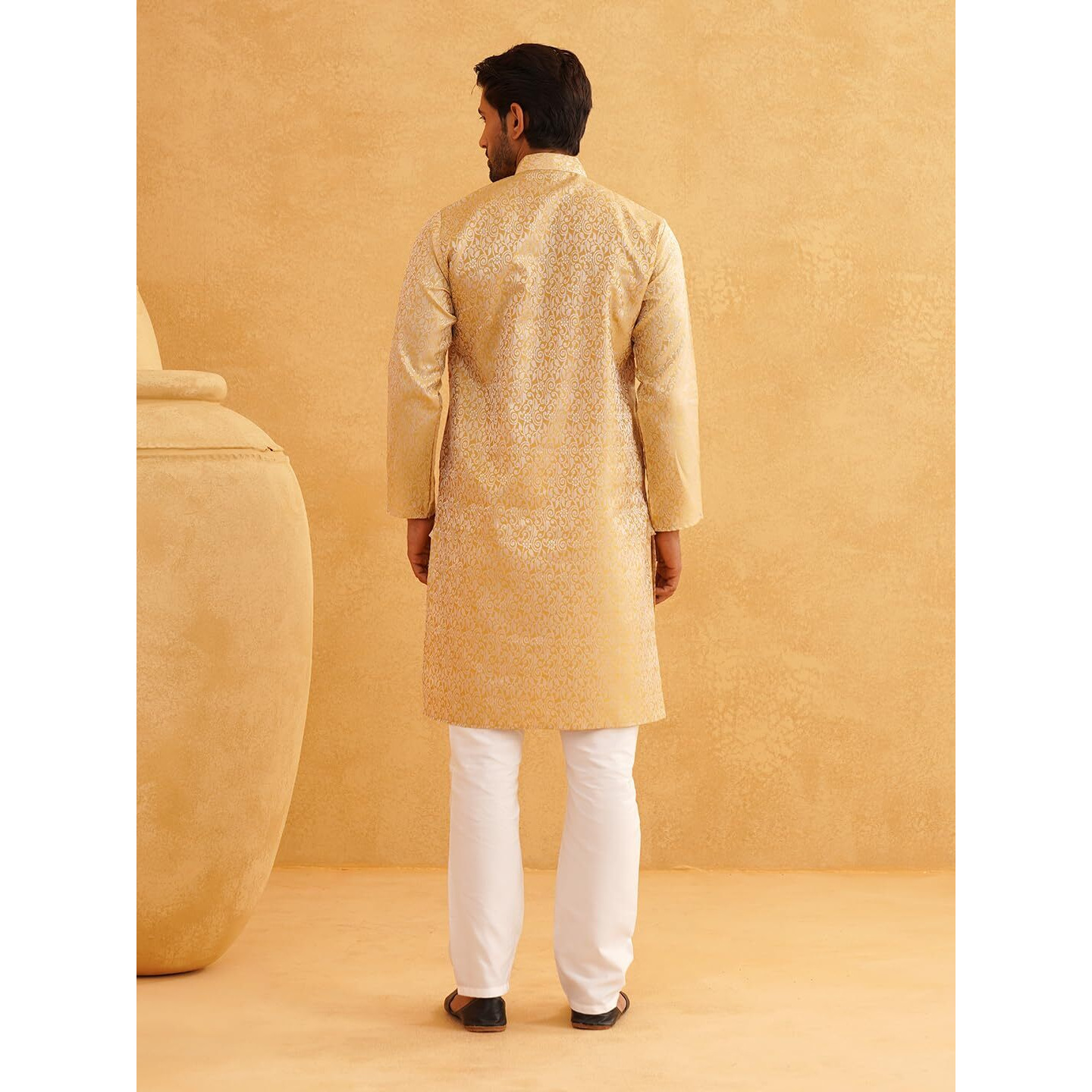 Sojanya (Since 1958 Men's Silk Blend Beige Color Paisley Design Only Long Kurta
