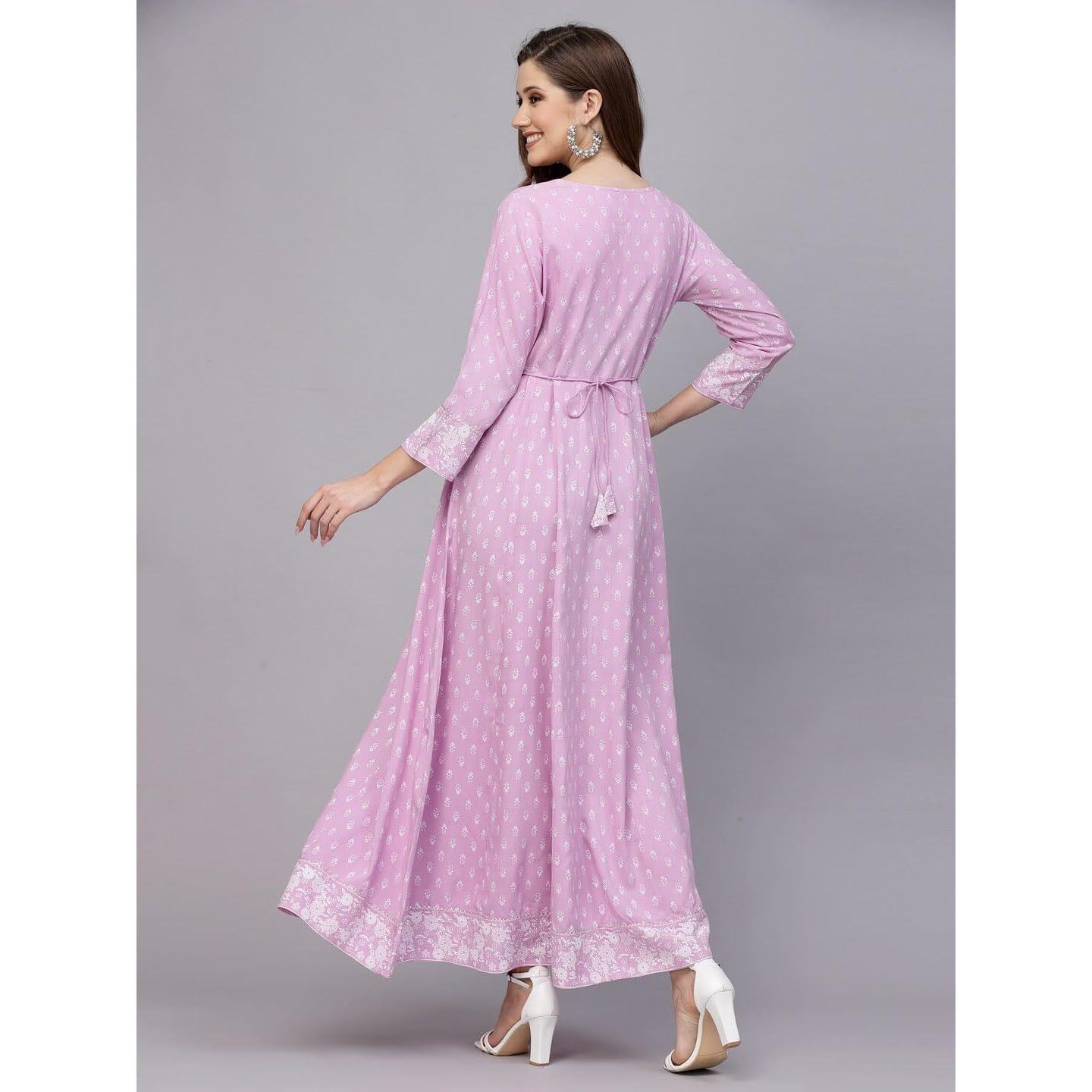 Stylum Women's Printed & Embroidered Rayon Anarkali Kurta (Lavenderdion44_Lavender, Xxl)