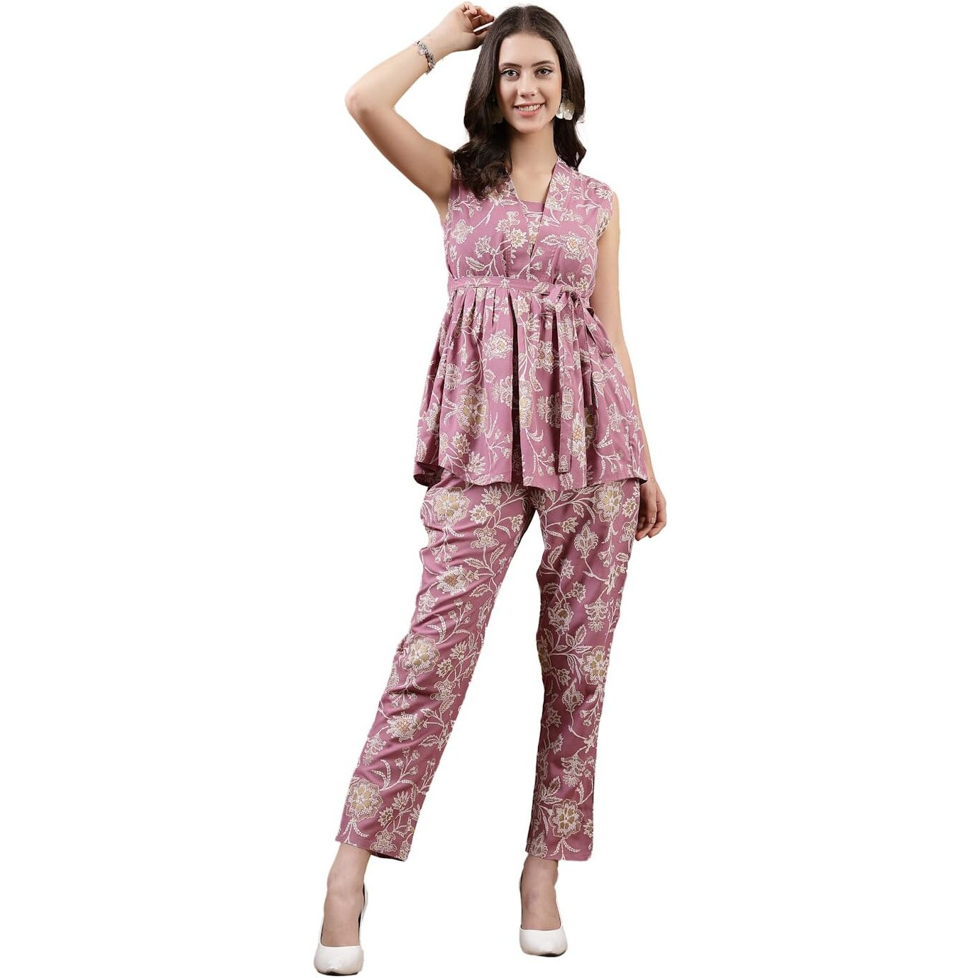 Stylum Women's Floral Printed Rayon Co-Ord Set (Cssalconmauve36_Mauve, S)
