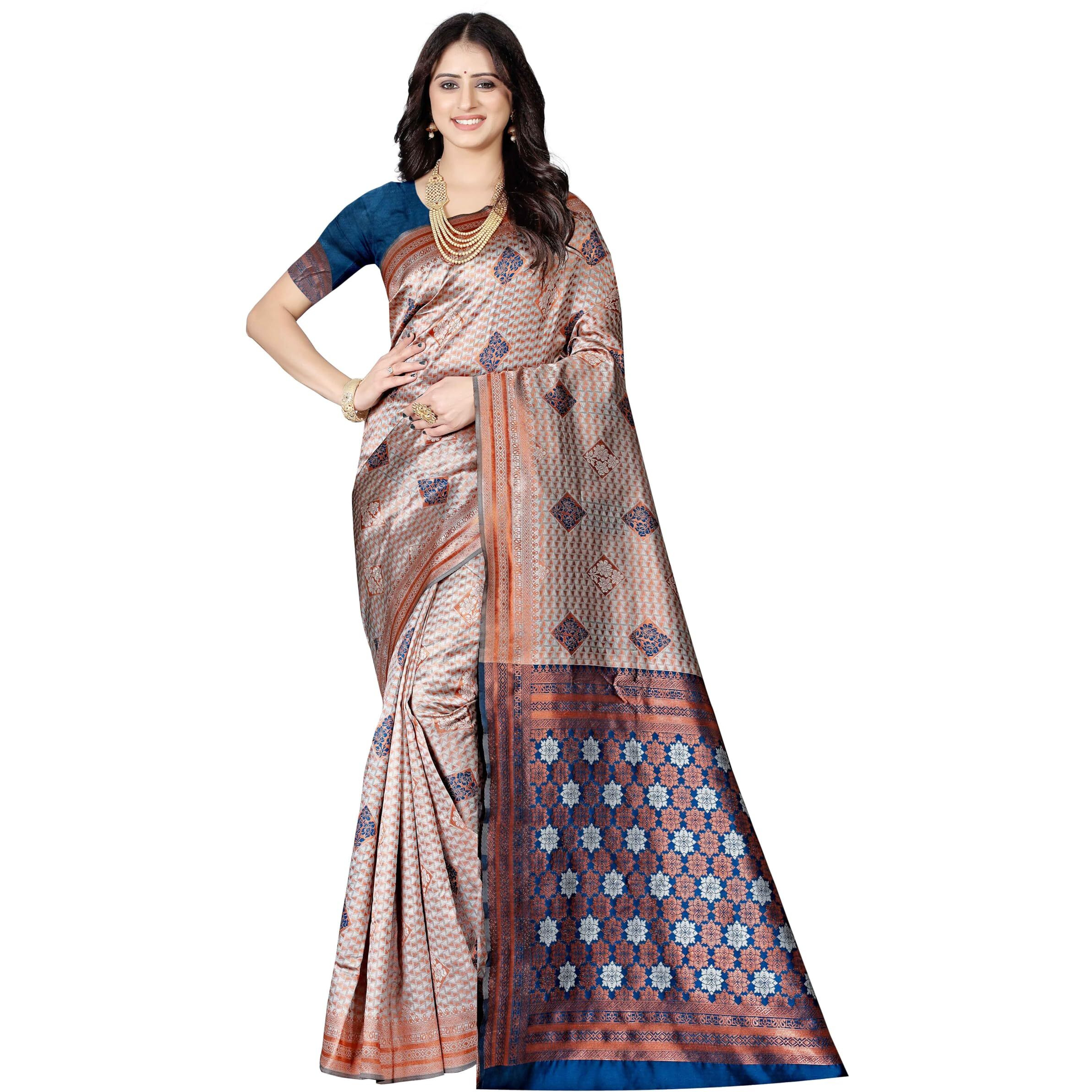 Sugathari Women's Banarasi Saree Pure Kanjivaram Silk Soft New Ladies 2024 Design Wear Pattu Sarees Latest Cotton Party Sari Collections With Blouse Piece For Wedding Sadi (Pari-184-Firozi)