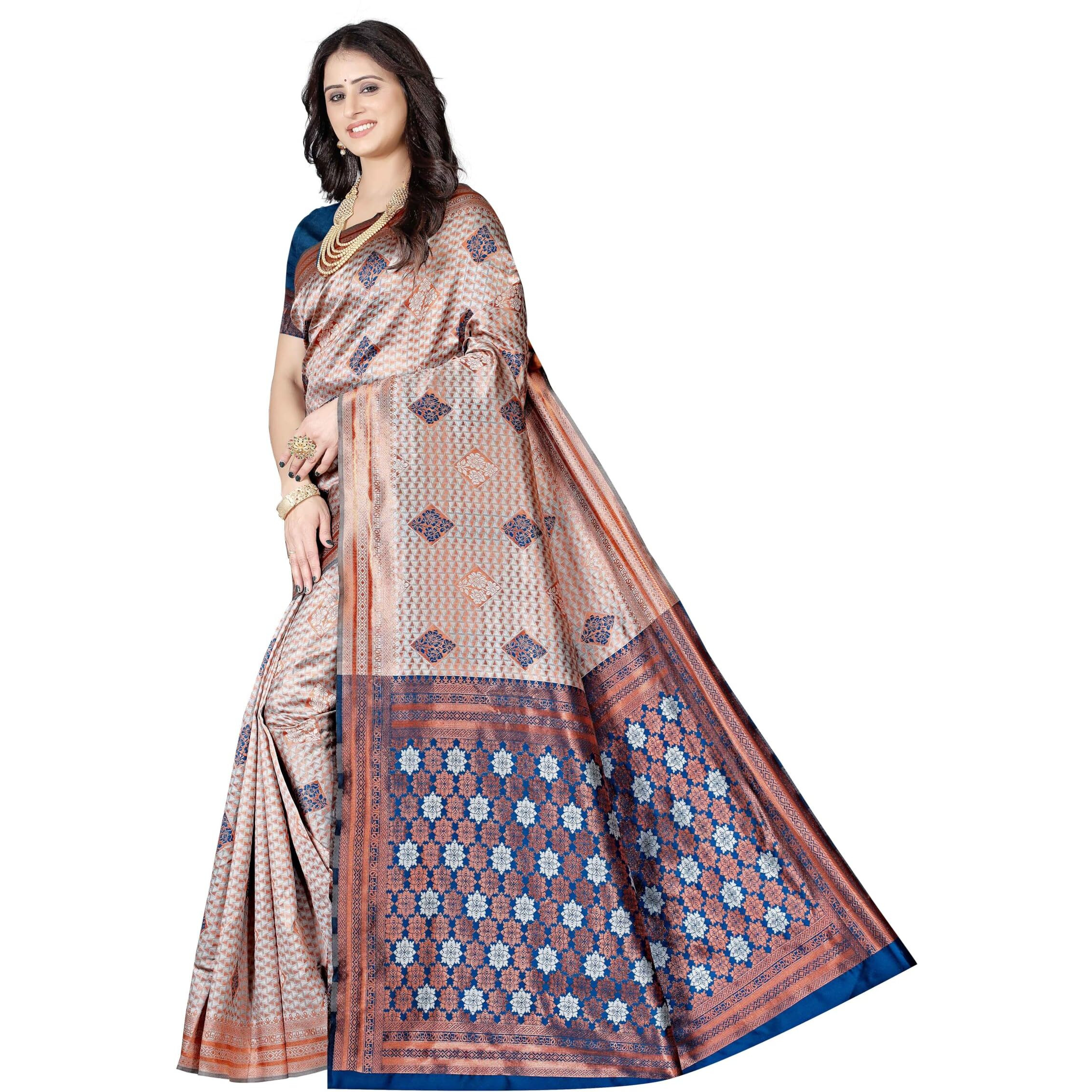 Sugathari Women's Banarasi Saree Pure Kanjivaram Silk Soft New Ladies 2024 Design Wear Pattu Sarees Latest Cotton Party Sari Collections With Blouse Piece For Wedding Sadi (Pari-184-Firozi)