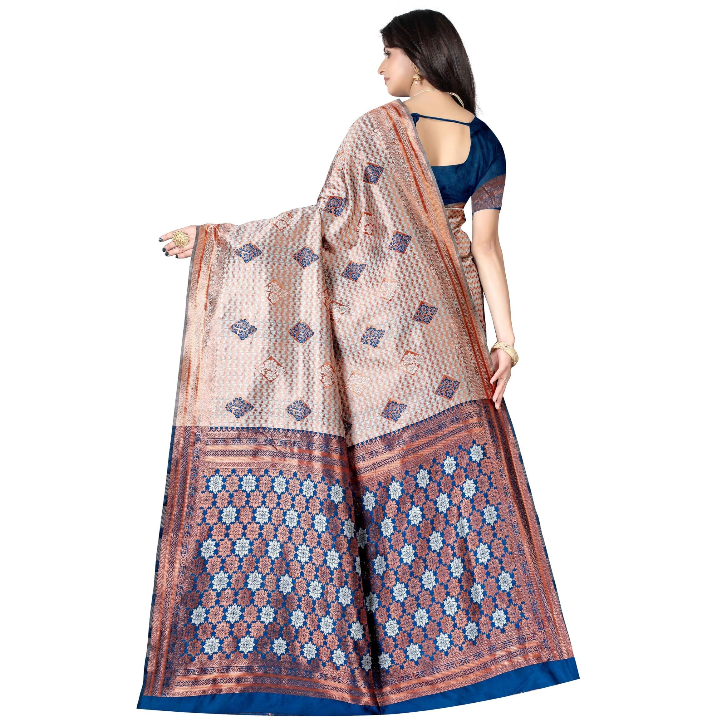 Sugathari Women's Banarasi Saree Pure Kanjivaram Silk Soft New Ladies 2024 Design Wear Pattu Sarees Latest Cotton Party Sari Collections With Blouse Piece For Wedding Sadi (Pari-184-Firozi)