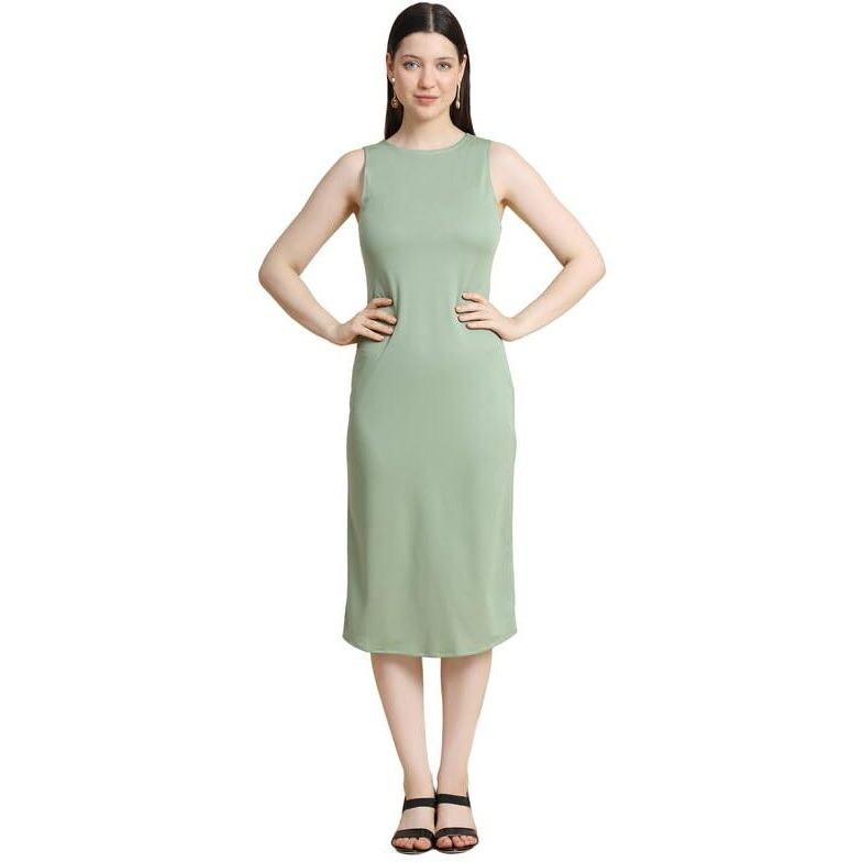 Toochki Women's Pastel Green Lycra Solid Sheath Western Dress | Dress For Women | A Line Dress | Winter Dress | Western Dress | Latest Women Dress | Trendy Dress | Midi Dress