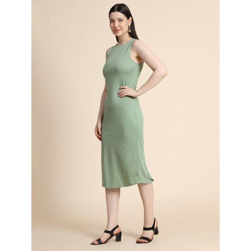 Toochki Women's Pastel Green Lycra Solid Sheath Western Dress | Dress For Women | A Line Dress | Winter Dress | Western Dress | Latest Women Dress | Trendy Dress | Midi Dress