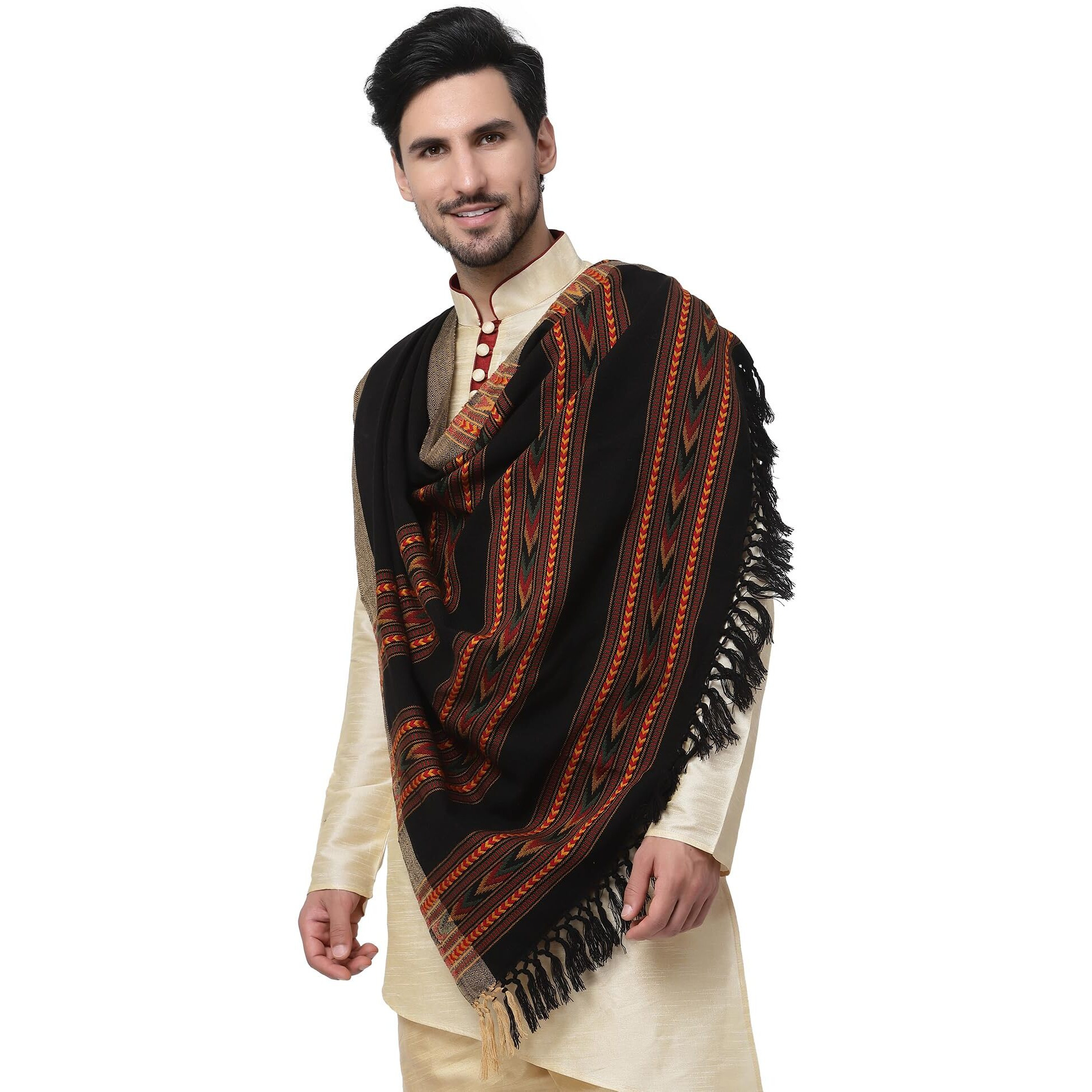 Weavers Villa Men's Woolen Shawl (Ms-500, Black), 100Cm X 200Cm