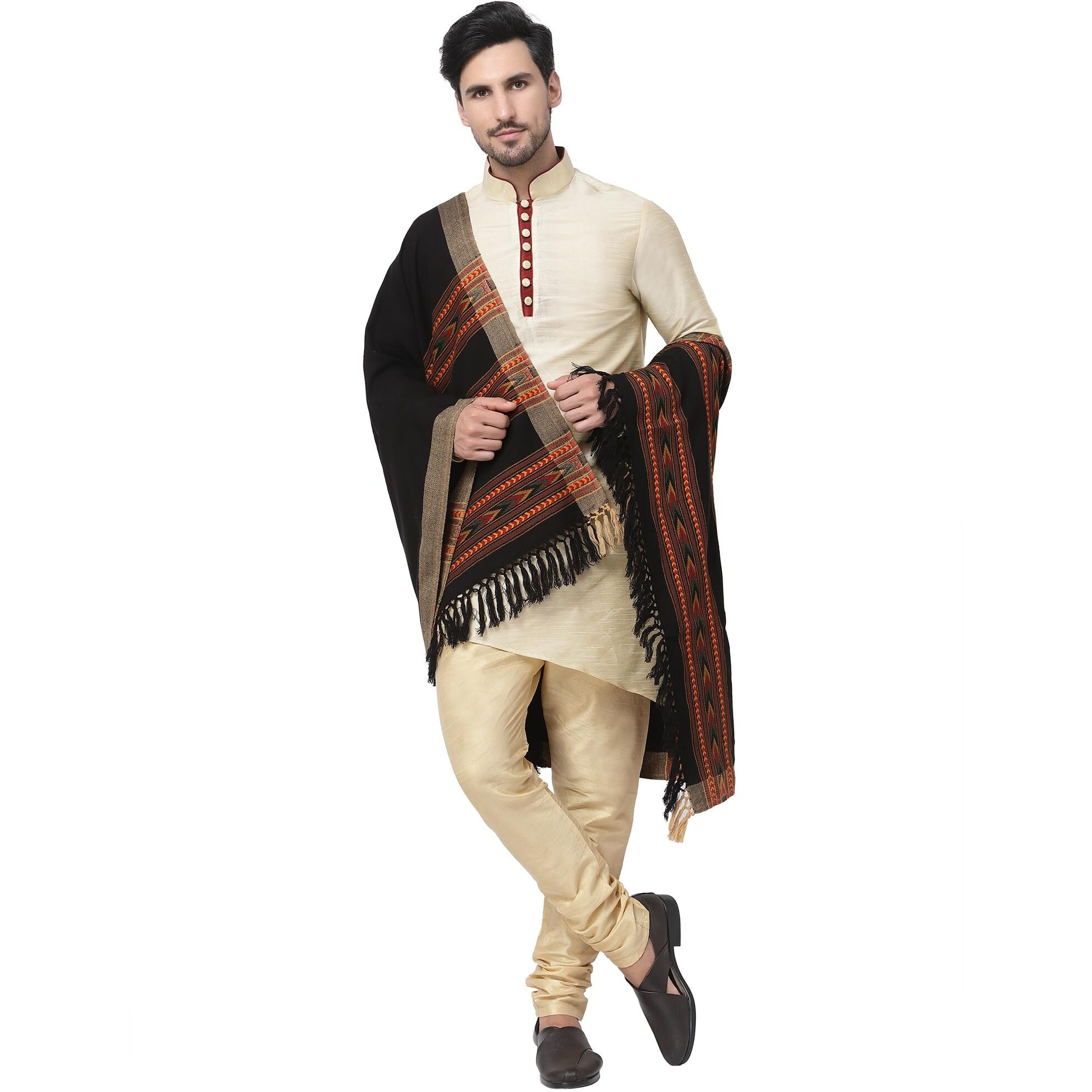 Weavers Villa Men's Woolen Shawl (Ms-500, Black), 100Cm X 200Cm