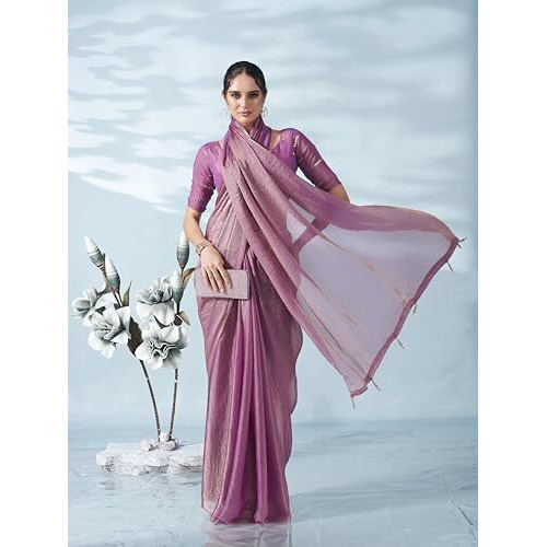 Womanista Women's Poly Chiffon Two Tone Saree (Ti6722_Pink)