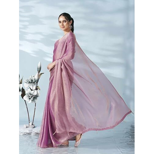 Womanista Women's Poly Chiffon Two Tone Saree (Ti6722_Pink)