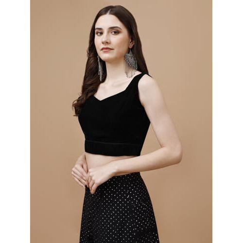 Womanista Women's Velvet Solid Sleeveless Regular Fit Blouse (Bl_26A_Black Xl)