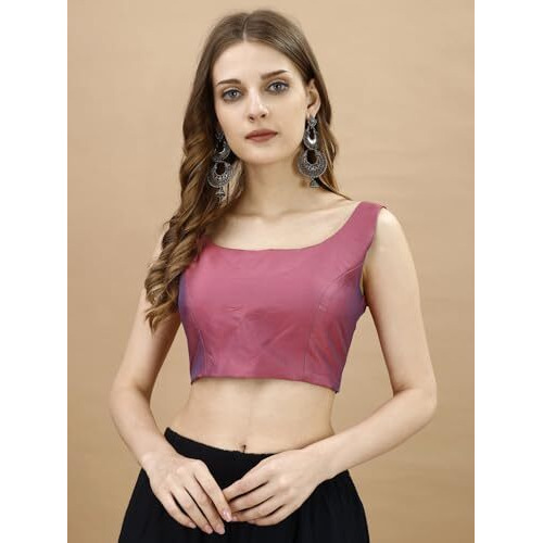 Womanista Women's Tafeta Solid Sleeveless Regular Fit Sequinned Blouse (Bls_45_Peach L)