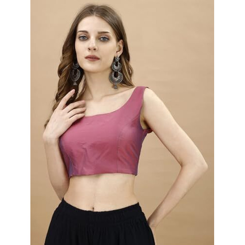 Womanista Women's Tafeta Solid Sleeveless Regular Fit Sequinned Blouse (Bls_45_Peach L)