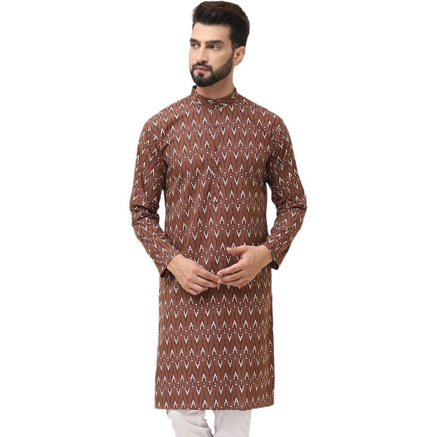 Sojanya (Since 1958 Men's Pure Cotton Brown & Cream Printed Only Long Kurta