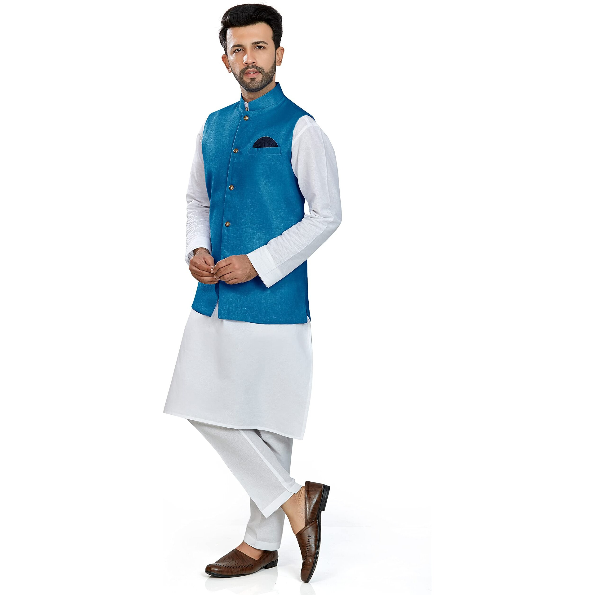 Be Active Men's Linen Nehru Jacket/Waistcoat | Rfkt0001-17 (Blue)-Xxl