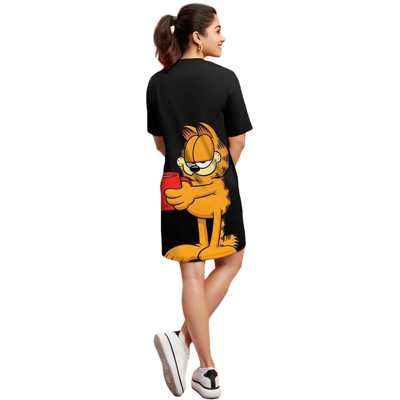 Bewakoof Heavy Duty 1.0 Official Garfield Merchandise Women's Graphic Printed Oversized Dress_589796_Black_Xl