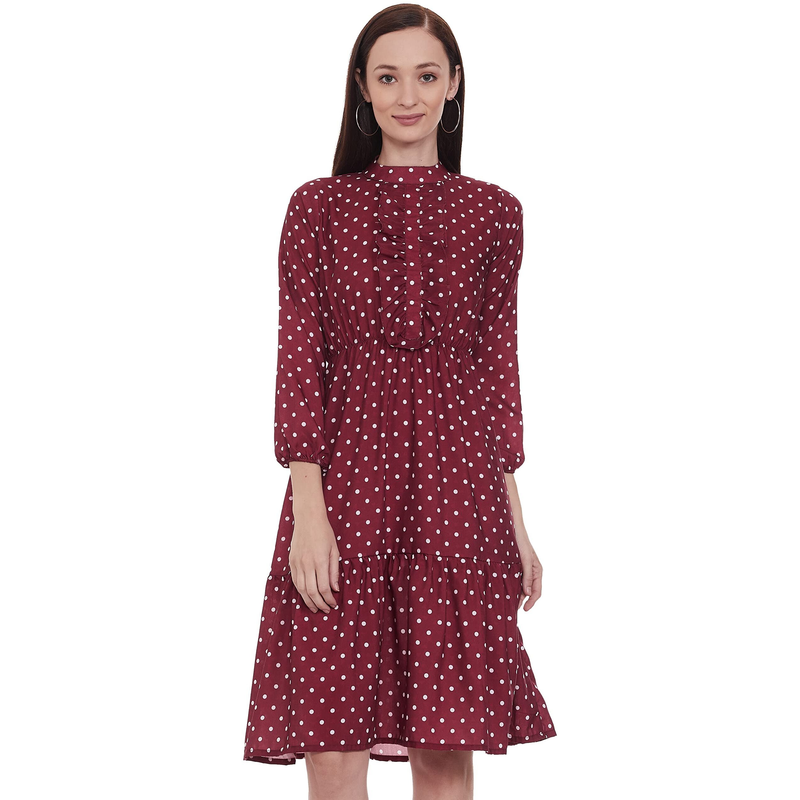Dhruvi Trendz Womens Rayon Women Western Dresses Regular Fit Western Dresses (Dt-Wd-1001_Maroon_M)