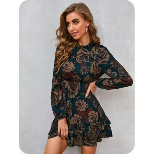 Greciilooks Western Dresses For Women | A-Line Knee-Length Dress | Midi Western Dress For Women| Short Dress (Large, Green)