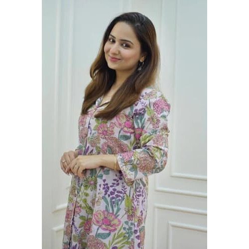 Greciilooks Women's Rayon Floral Regular Fit Kurta Set (Gl-W1818_Multicolor 01_L)