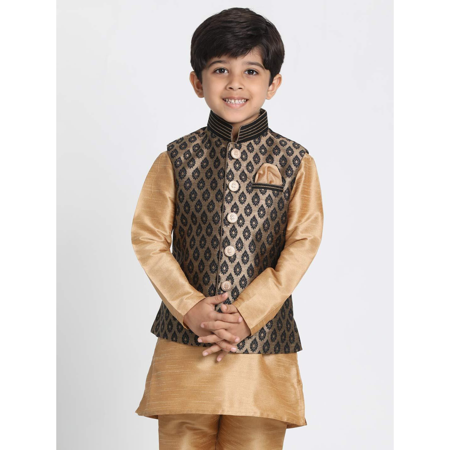 Jbn Creation Boys' Black And Gold Silk Blend Nehru Jacket_Vasbj025Bl_36
