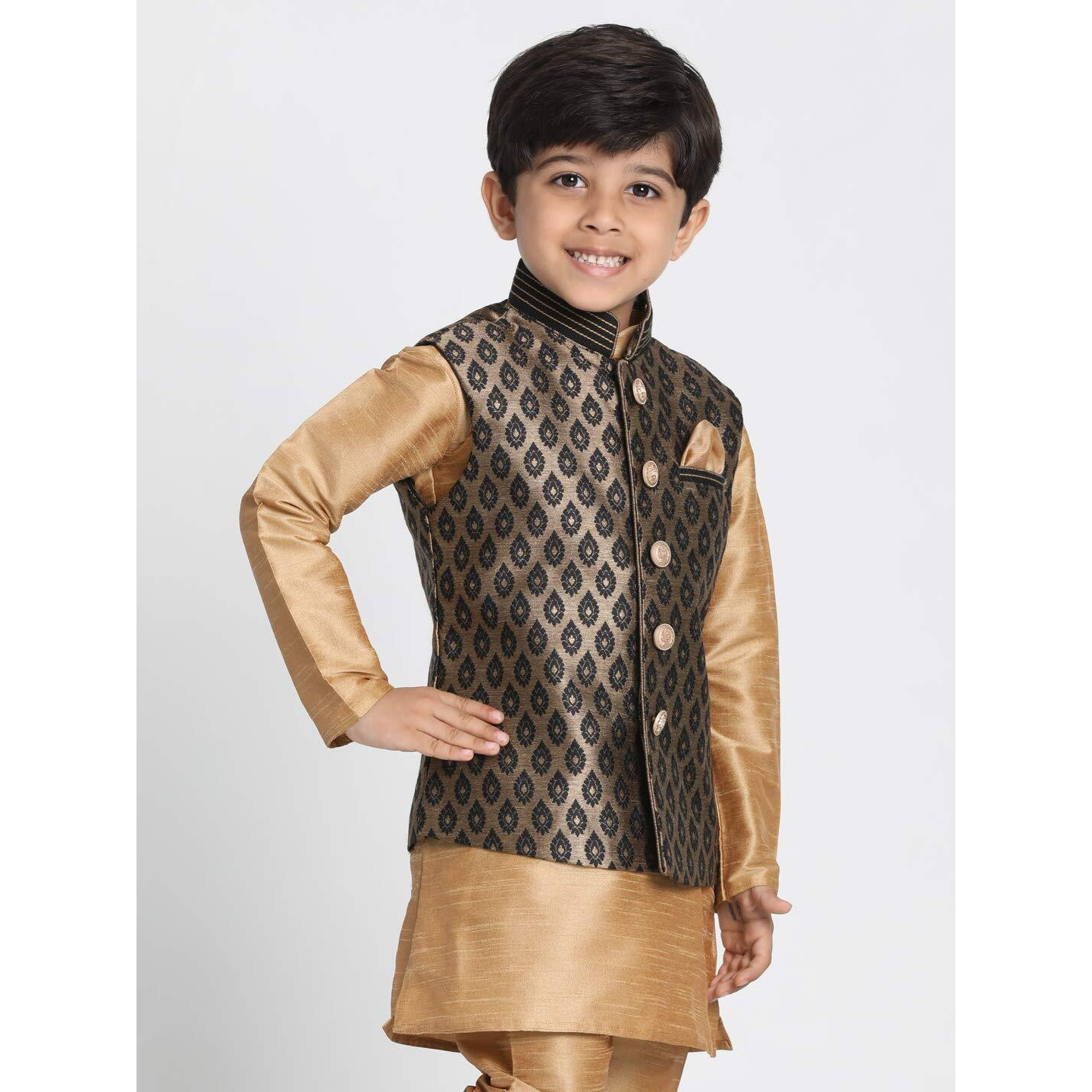 Jbn Creation Boys' Black And Gold Silk Blend Nehru Jacket_Vasbj025Bl_36