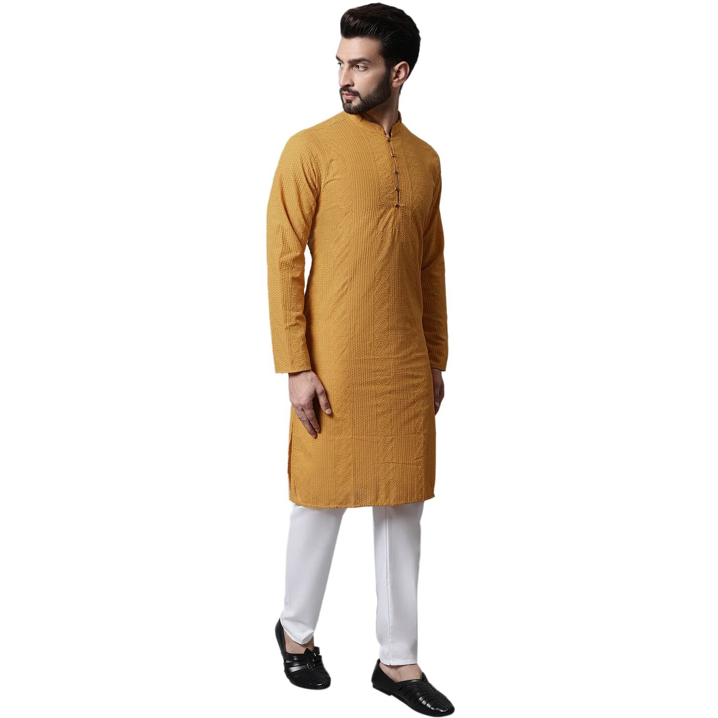 Jompers Men's Embroiderd Kurta Pyjama Sets (Yellow, L)